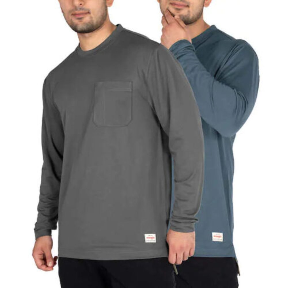 NWT Wrangler Men 2 Pack Long Sleeve Layering Work Tee Sz M Blue/Gray $50 FLI28